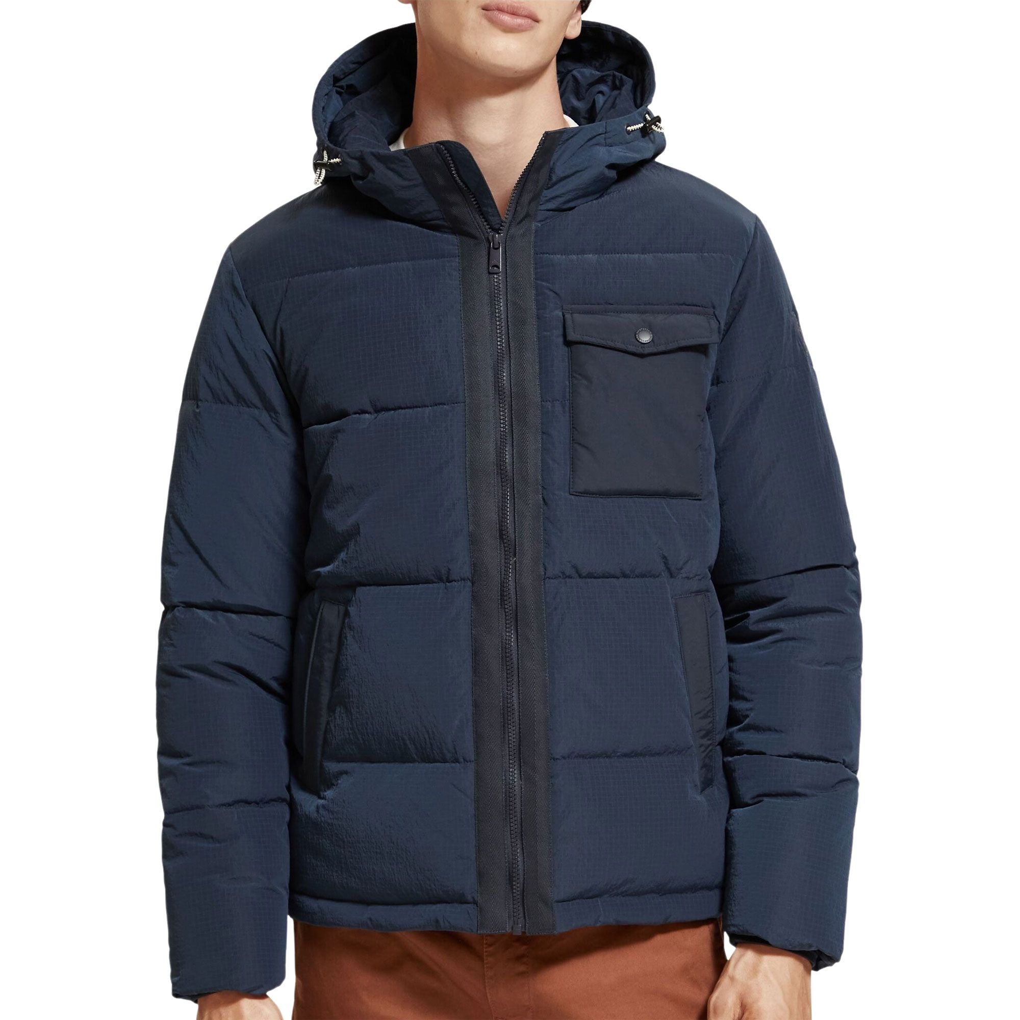 Scotch & Soda Men's Hooded Water Repellent Puffer Jacket Black Size S